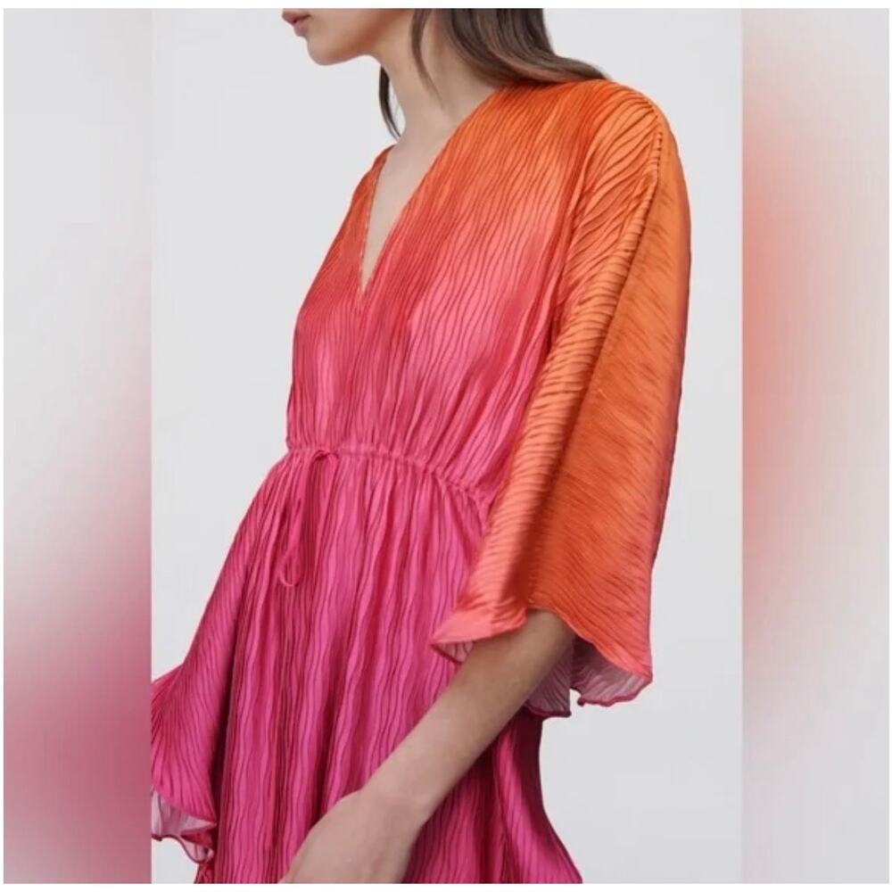 Jonathan Simkhai Augustine Coverup Kaftan Size S Tangerine Pink Pleated Fairy - Picture 3 of 14